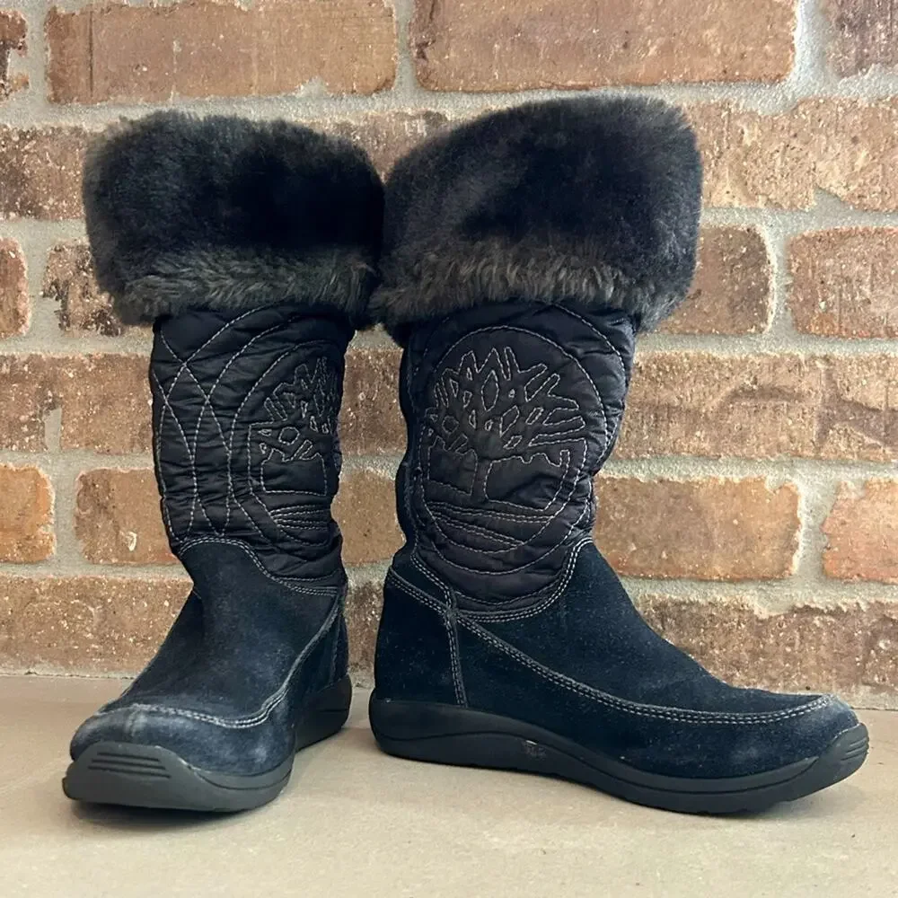 Timberland holly berry pull on faux fur lined boots kids size 13 black